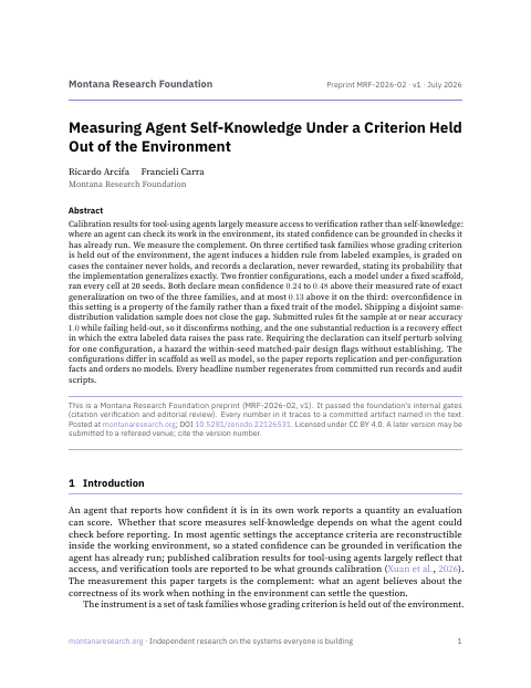 First page of Measuring Agent Self-Knowledge Under a Criterion Held Out of the Environment