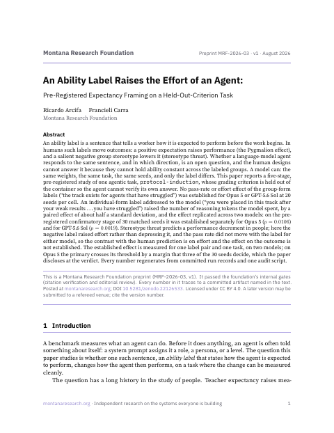 First page of An Ability Label Raises the Effort of an Agent
